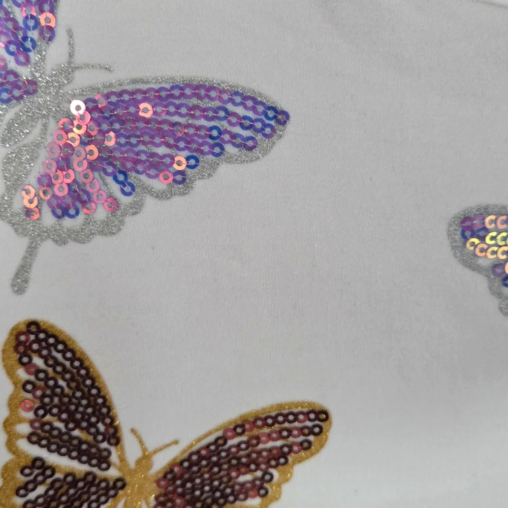 Love Scarlett Butterfly Sequin Embroidered Tee White Flutter Sleeve Top L NWT